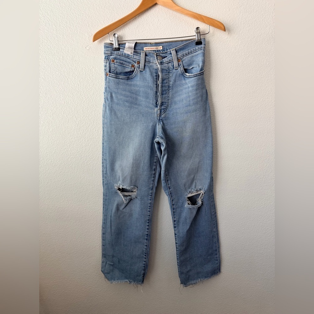 Levi's Premium Ribcage Straight Ankle Jeans Women's Size 27x24 Blue Button Fly